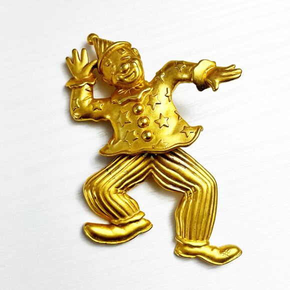 JJ Jonette Vintage Goldtone Articulated Dancing Circus Clown Brooch - Picture 1 of 7